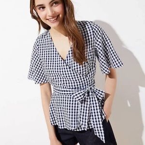 LOFT Gingham Wrap Top With Tie Size Large